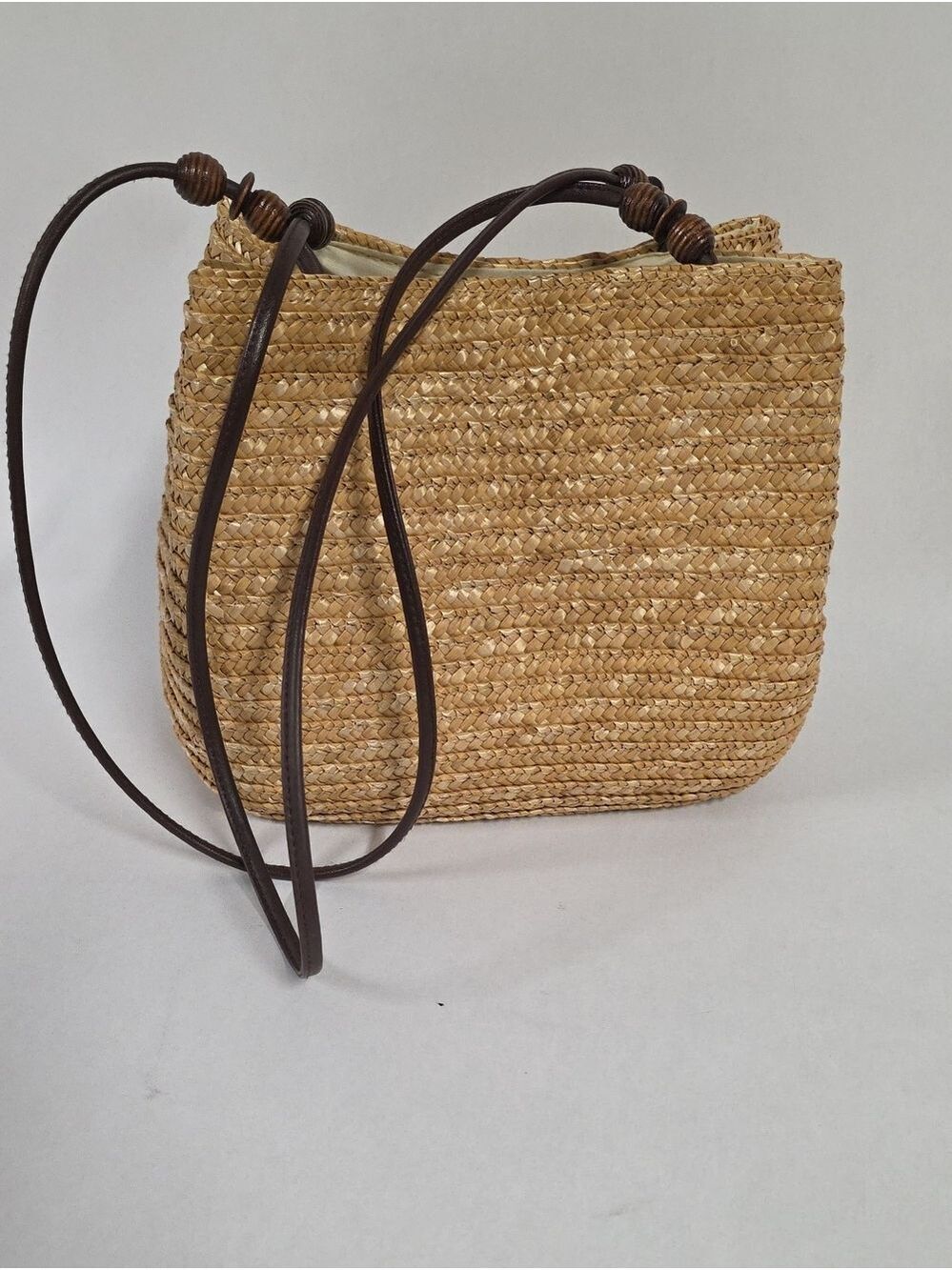 Unbranded Woven Straw Summer Beach Shoulder Bag With Distinctive Beaded Handles